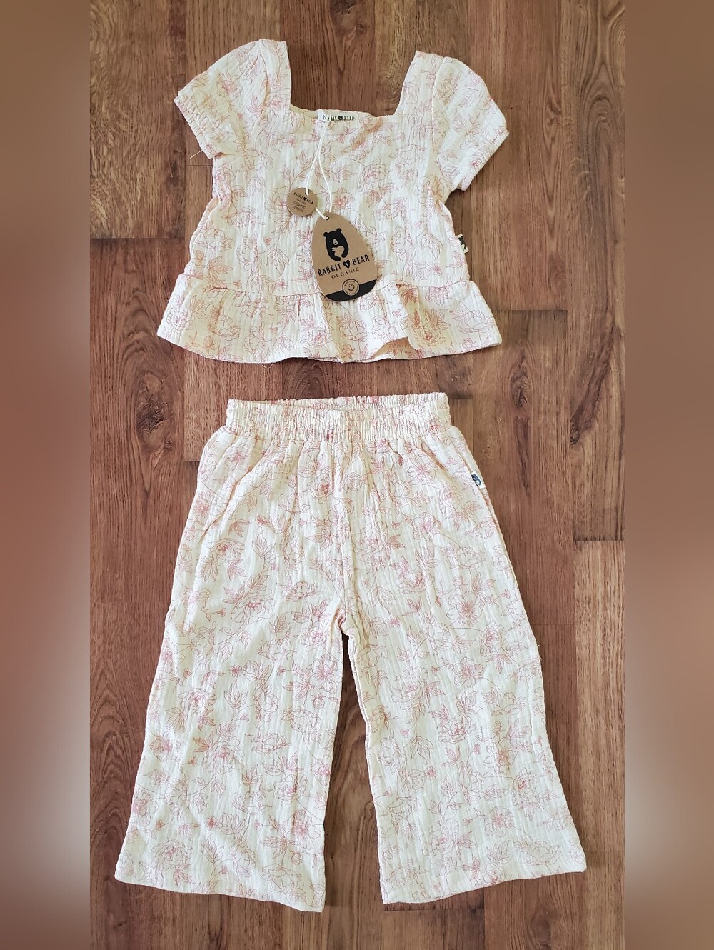 Rabbit & Bear Organic Cotton Pink Floral Two-Piece Set Size 2T